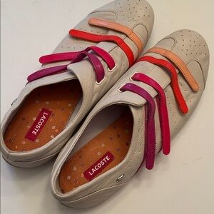 Lacoste Womens Mystère Punched Sneakers in White Leather with Velcro Straps